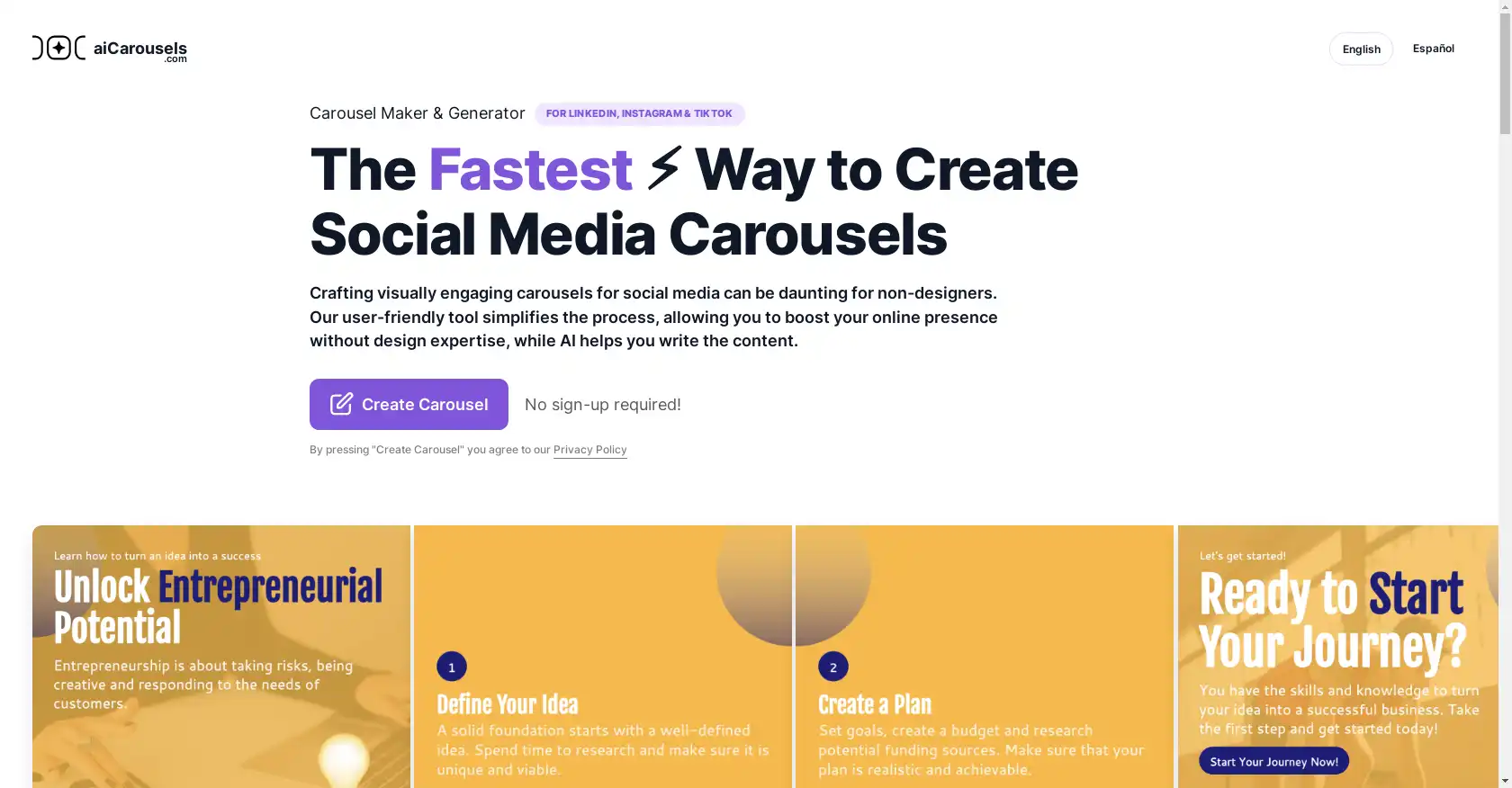 aiCarousels - AI tool for Templates, social media, Writing assistance, Customizable, Export