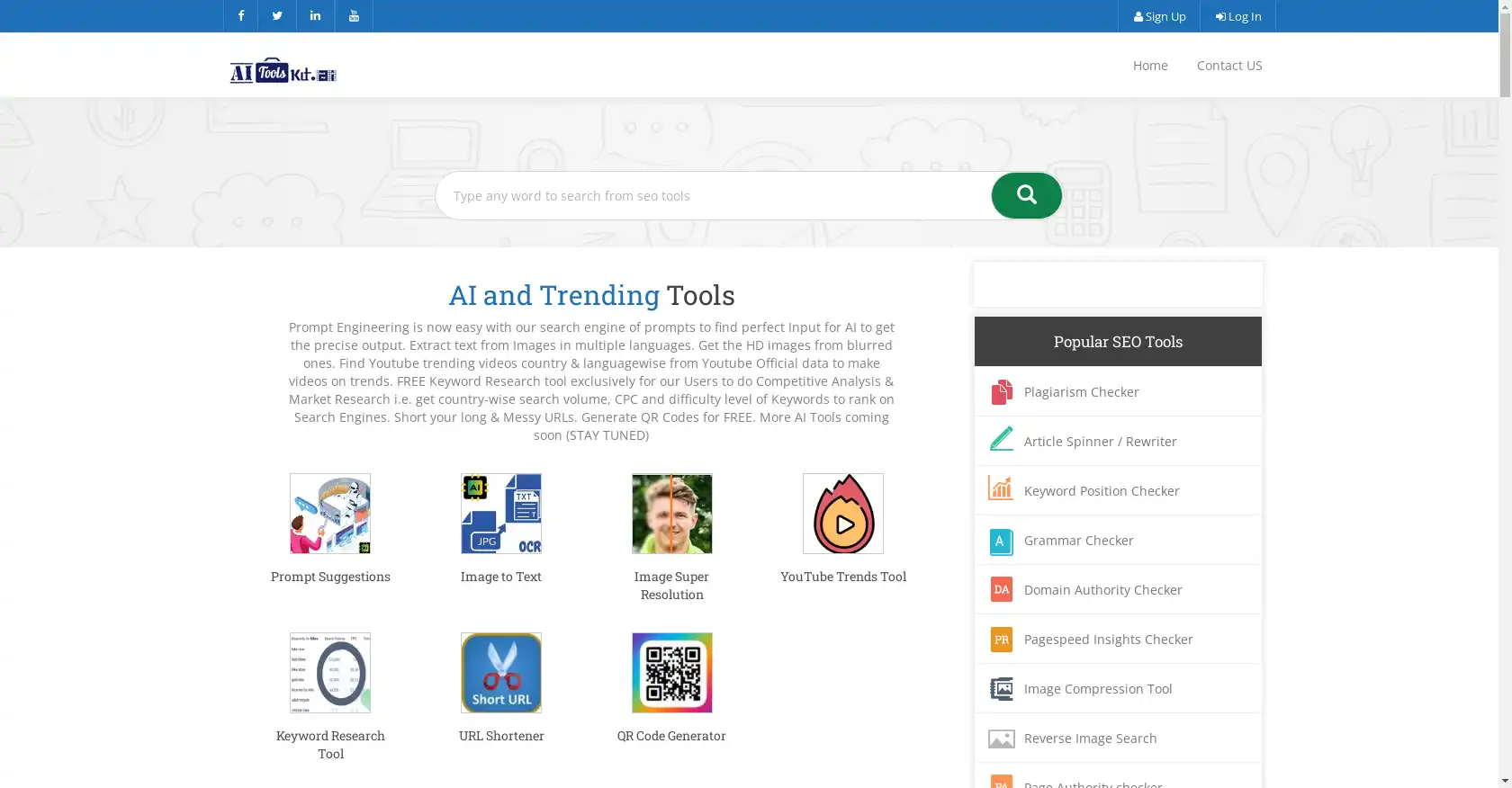 AiToolsKit.ai - AI tool for Productivity, Keyword analysis, Image-to-text, Backlink creation, Trend analysis, Social media growth, Prompts, Youtube Trends Finder