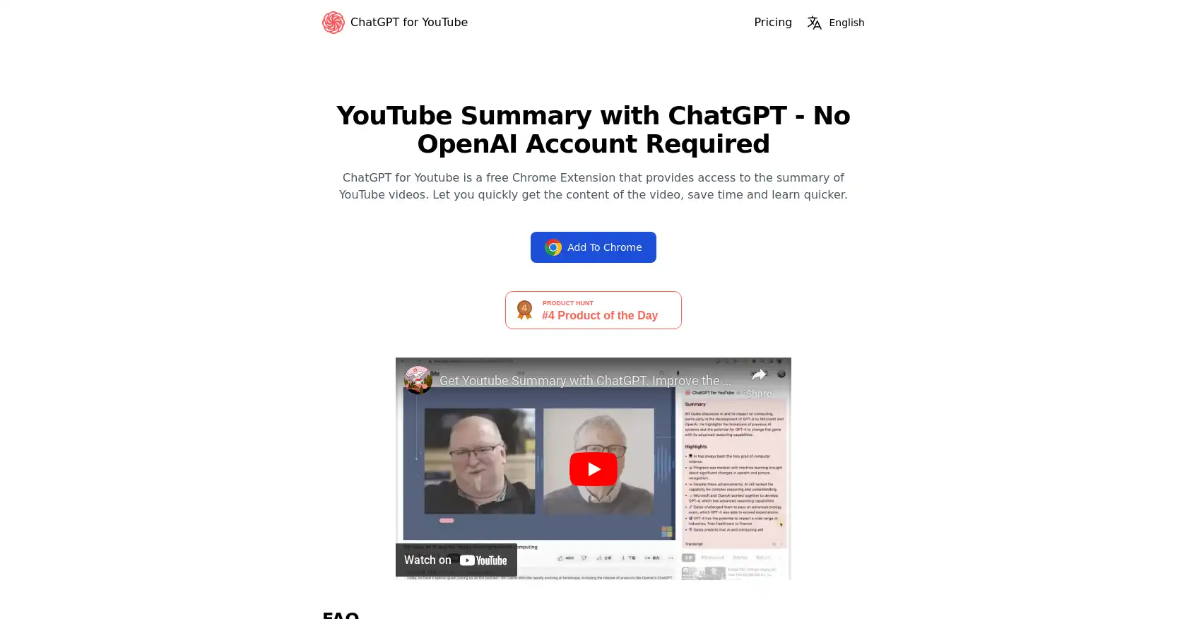 ChatGPT for Youtube - AI tool for YouTube, Learning, Chrome extension, OpenAI, Text Summaries