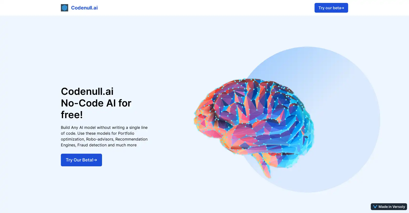 Codenull.ai - AI tool for No-code, Business solutions, Personalized recommendations, Training process