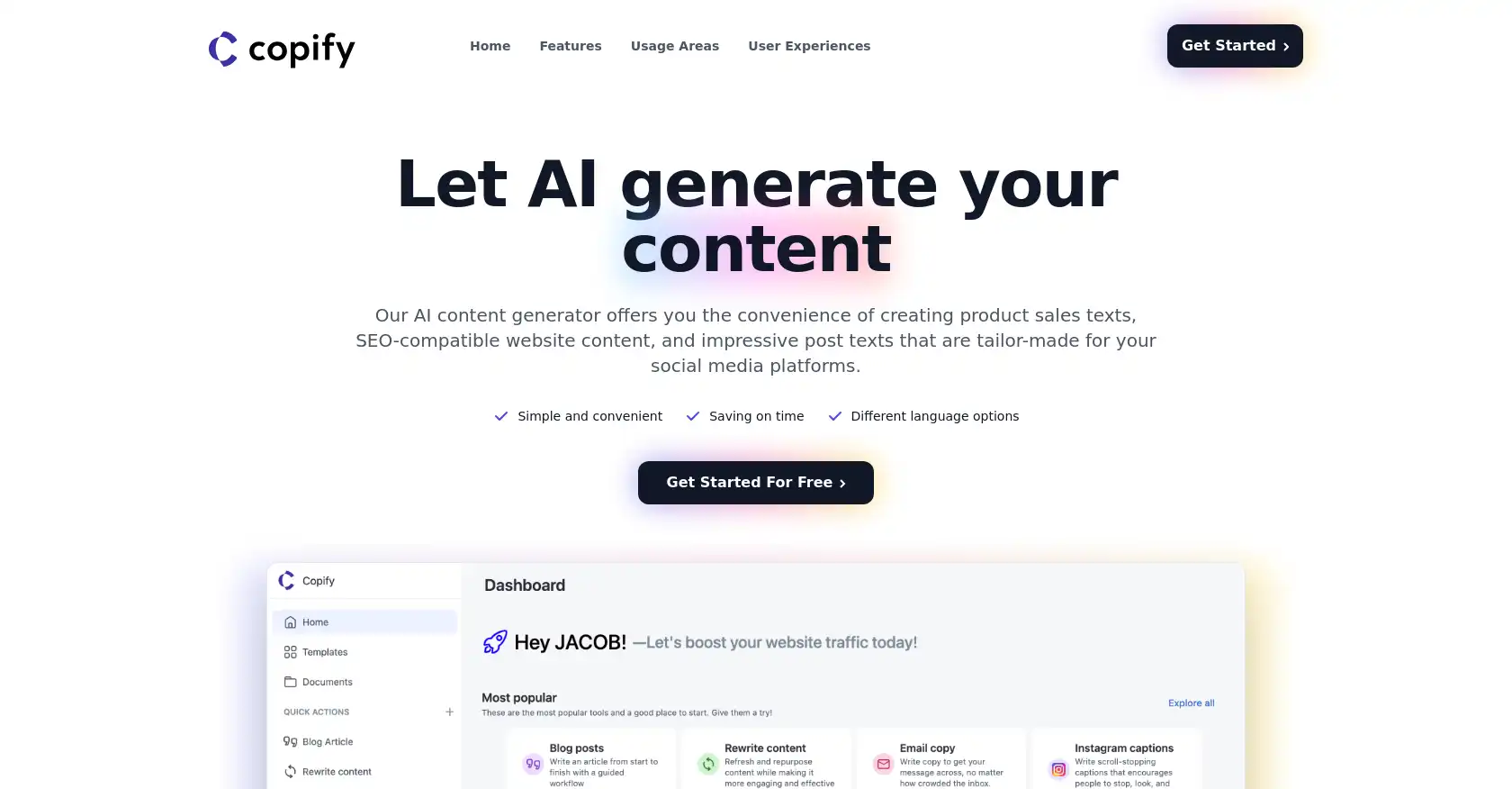 Copify AI - AI tool for Content Creation, copywriting, Writing Assitant, AI Writer