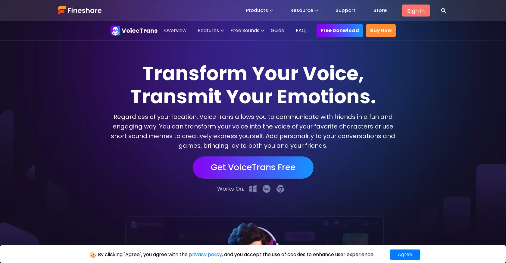 Fineshare VoiceTrans - AI tool for AI voice model, Soundboard, AI voice changer, Real-time voice changer
