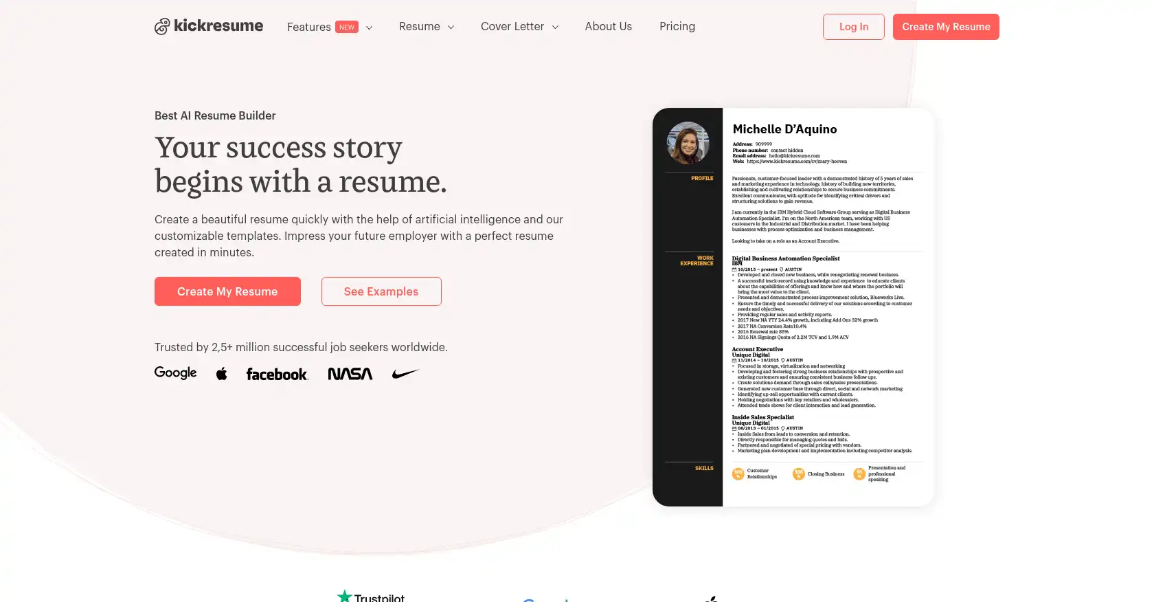 KickResume - AI tool for Resume builder, Job search, Career development, Personalized templates