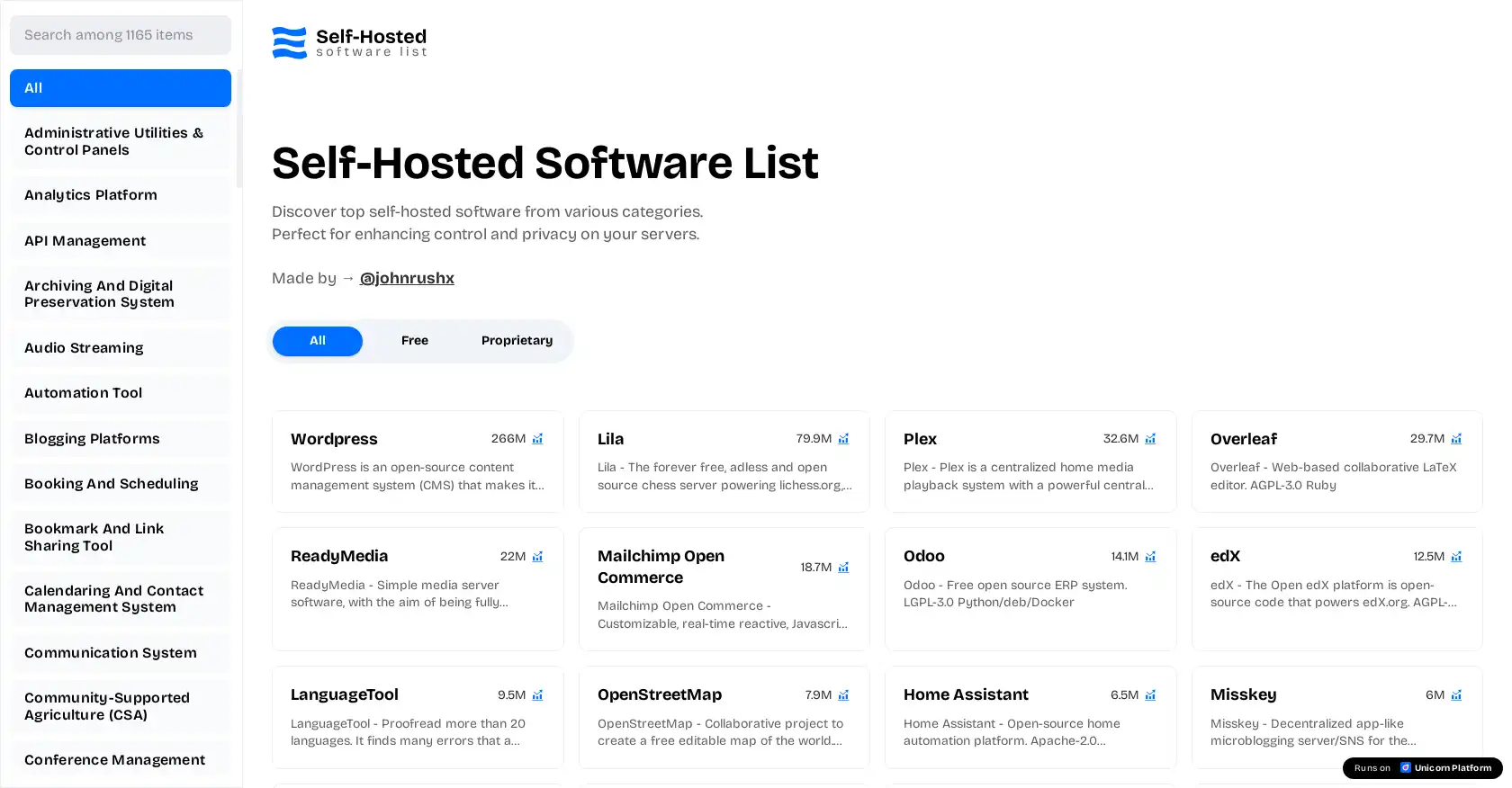 Self-Hosted Software List