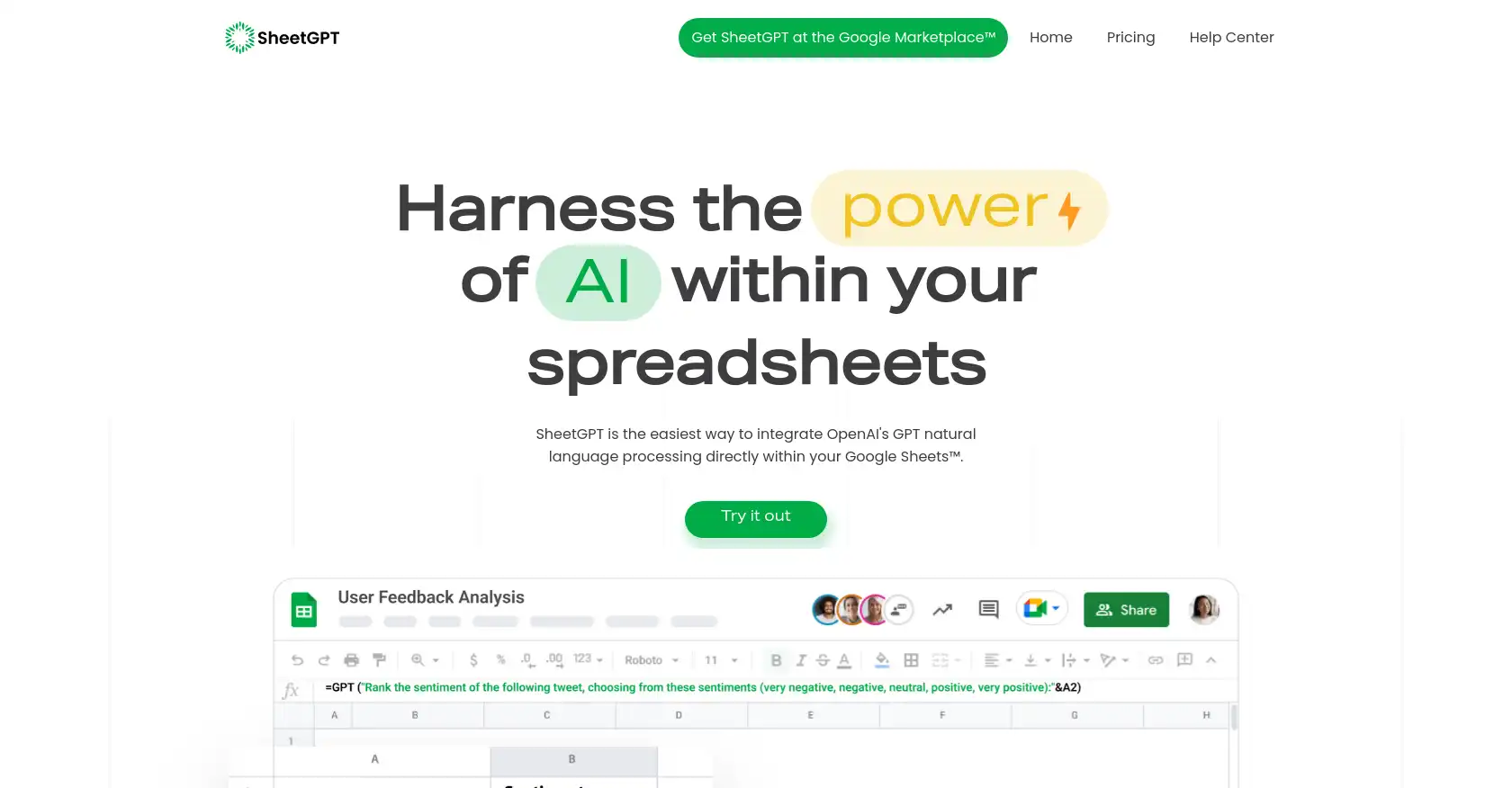 SheetGPT AI - AI tool for Google Sheets, Summarization