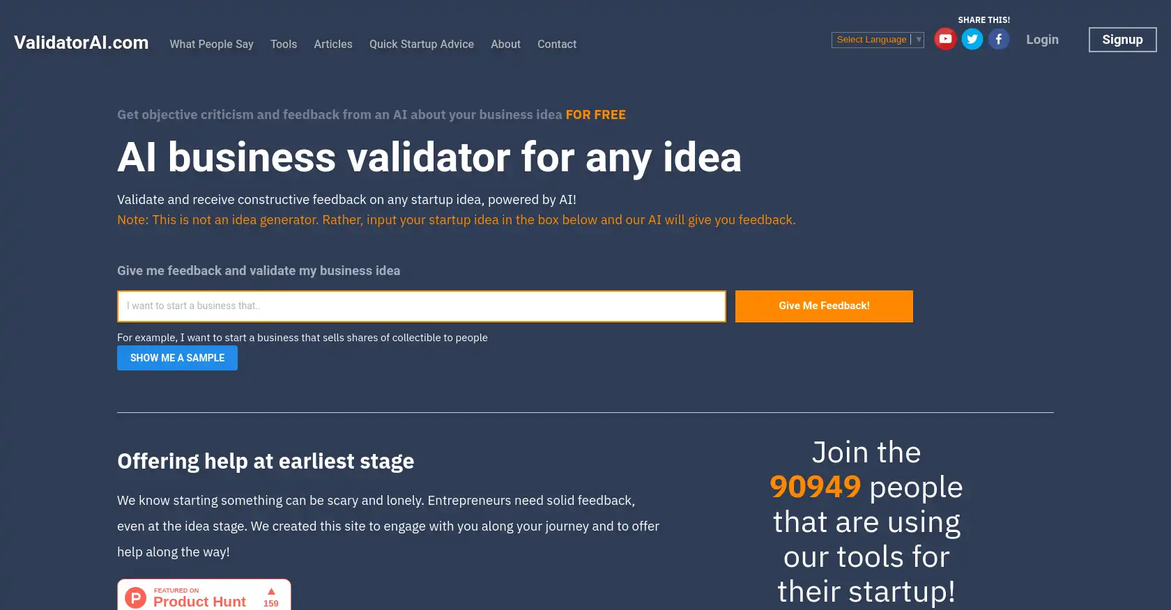 ValidatorAI - AI tool for Idea Validator, Startup, Free