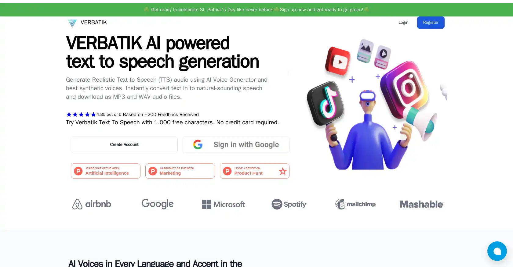 Verbatik - AI tool for Content marketing, Text-to-speech, Lifelike audio