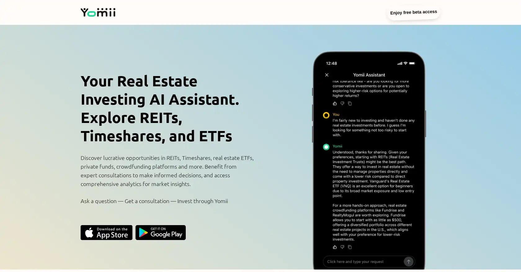 Yomii.app - AI tool for Personalized recommendations, Real estate, Investment, AI, expert insights, global opportunities